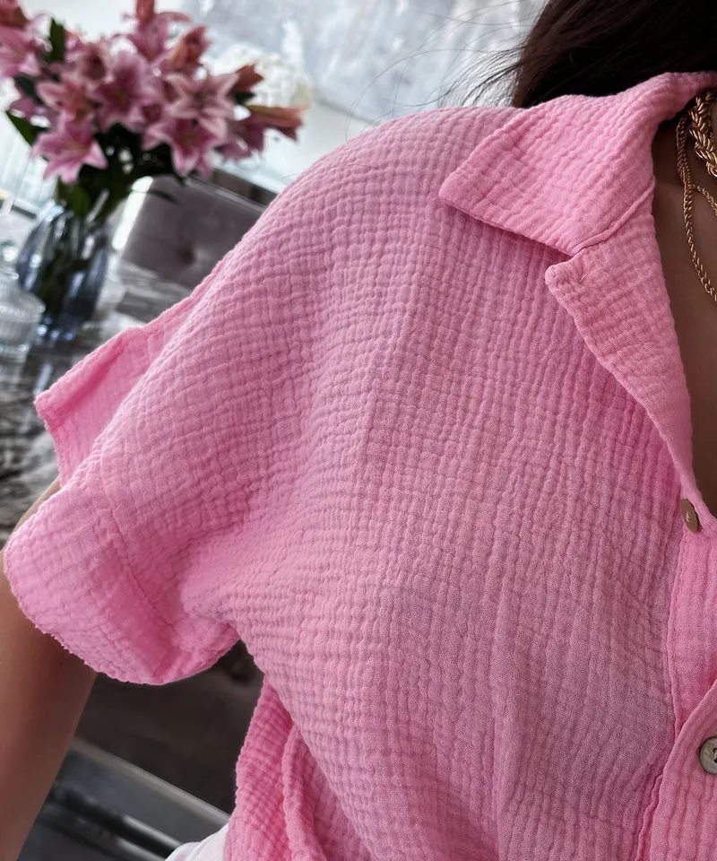 Musselin T-Shirt Knoten Hellpink