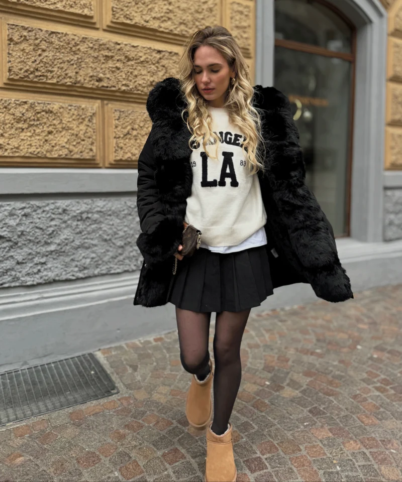 Kunstpelzjacke Glamour Schwarz