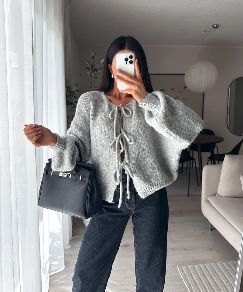 Cardigan Schleife Fia Hellgrau