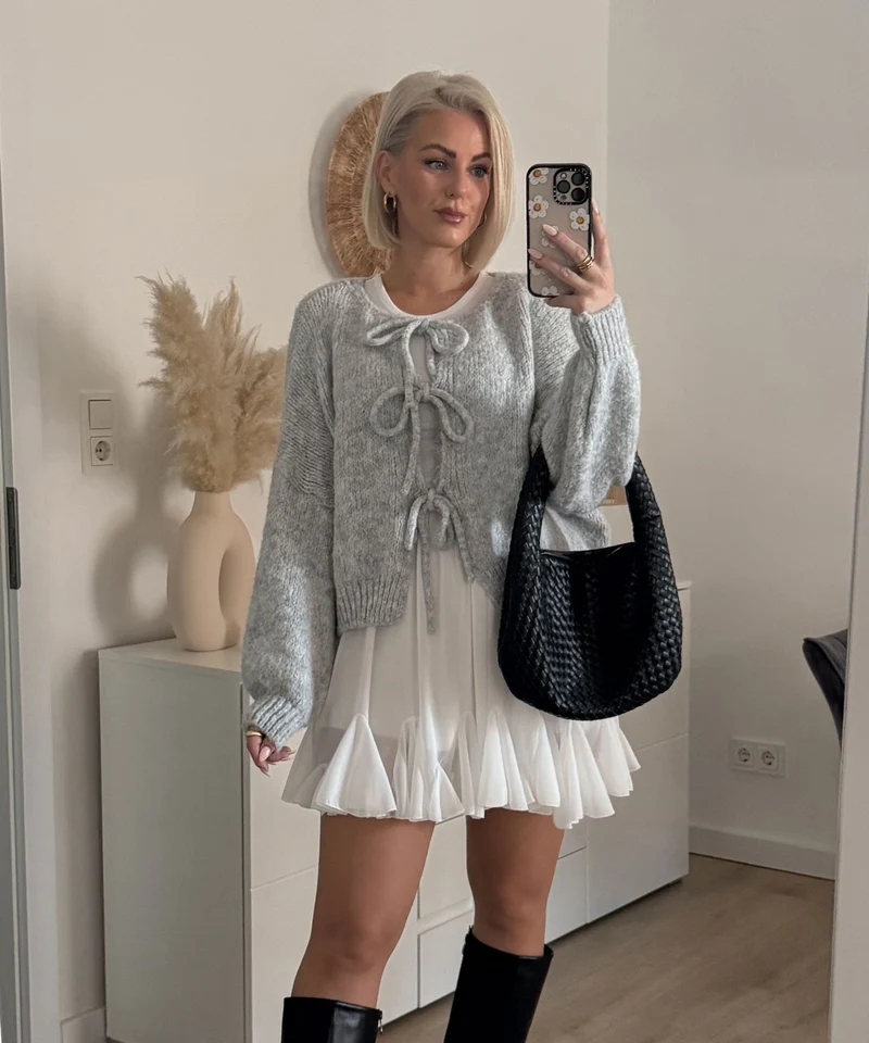 Cardigan Schleife Fia Hellgrau