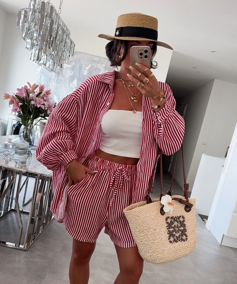Musselin Bluse Laya Streifen Rot