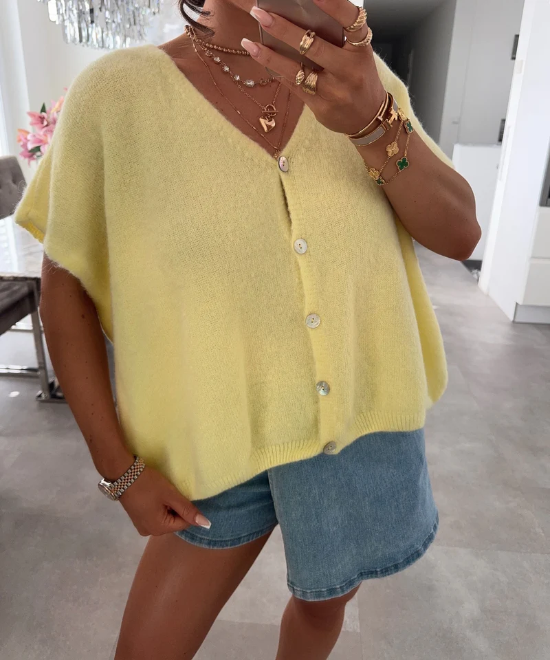 Kurzarm Cardigan Liz Gelb