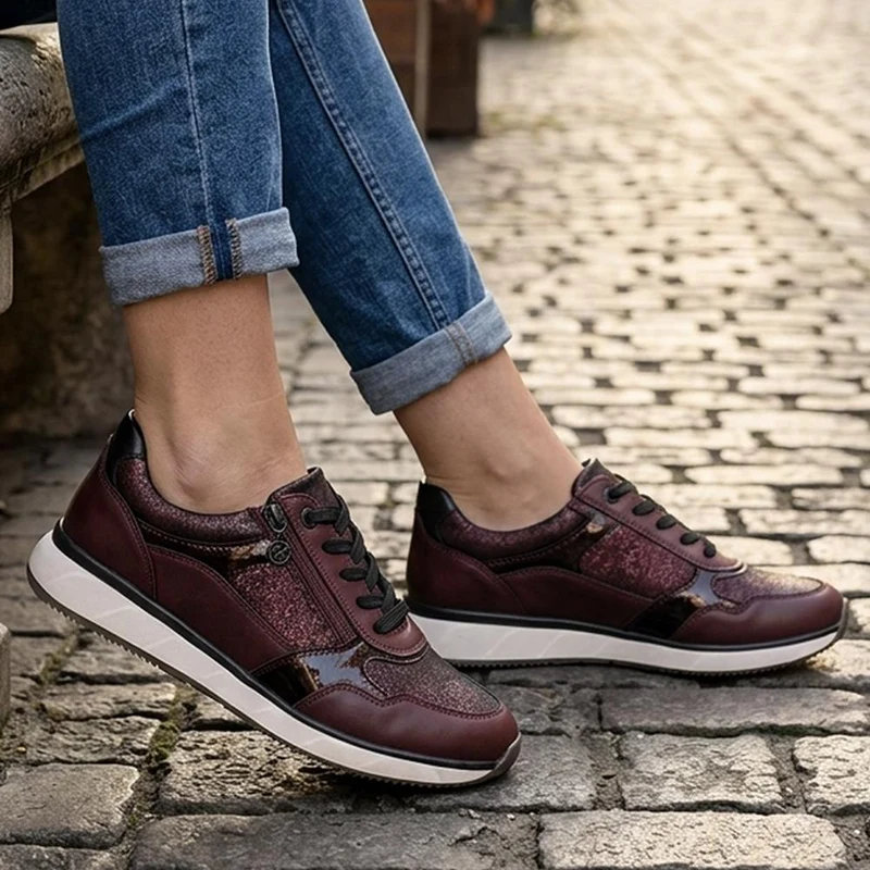 Relife Zip & Lace Up Trainers - RELIF44023 / 329 644 - Burgundy