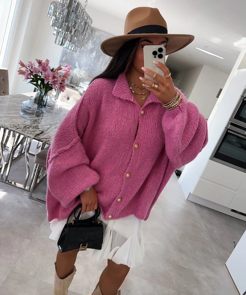 Oversize Strickjacke Jalsien Fuchsia Pink