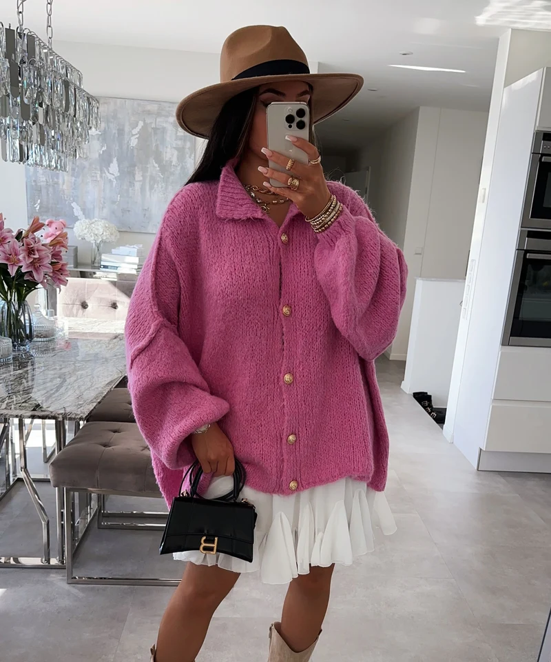 Oversize Strickjacke Jalsien Fuchsia Pink