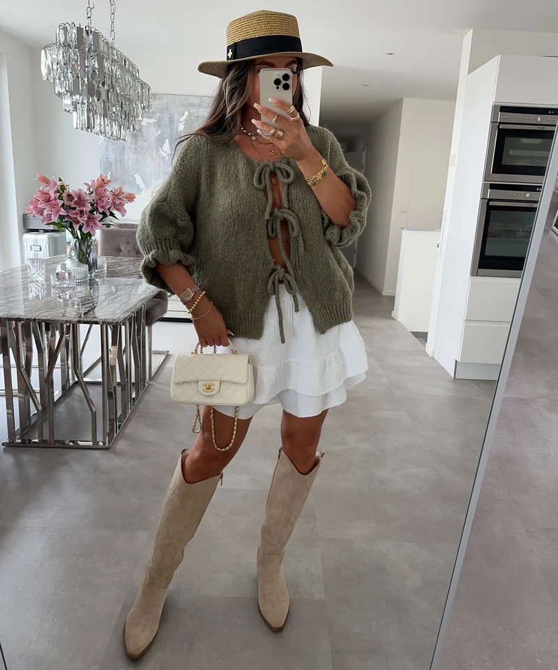 Cardigan Schleife Fia Dreiviertel Khaki