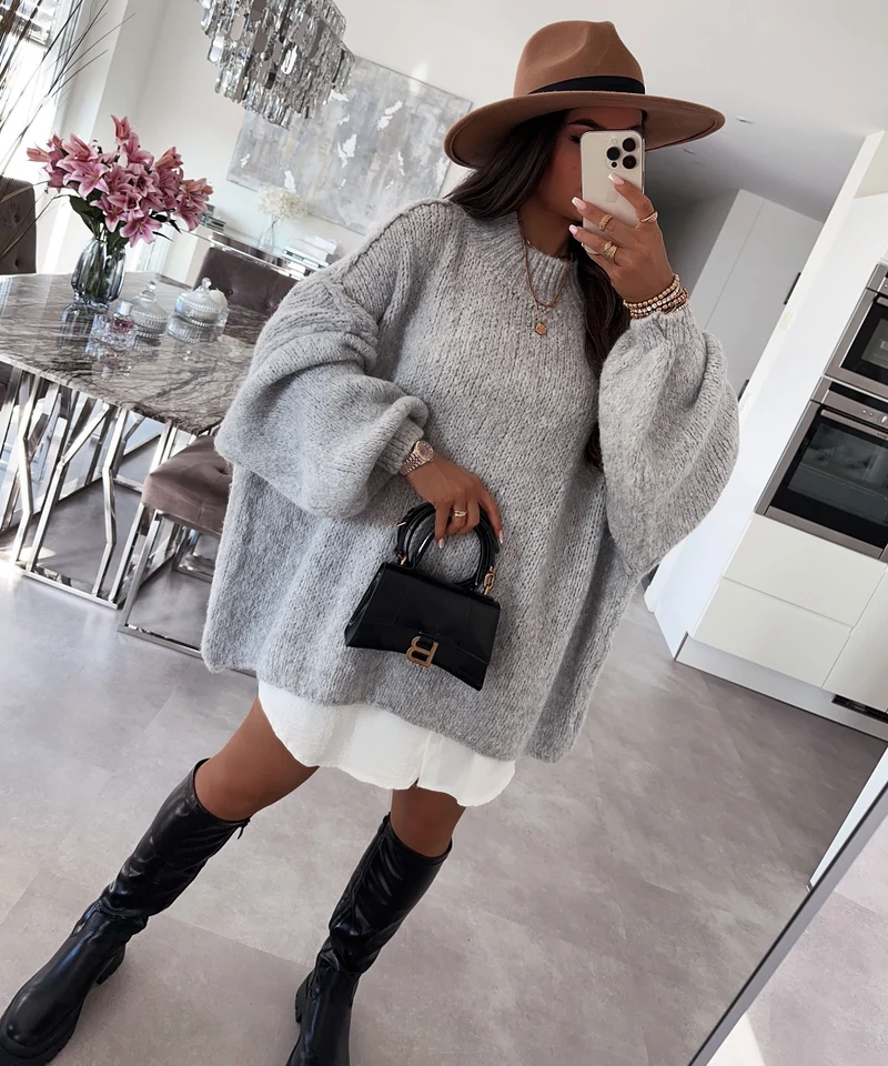 Oversize Pullover Nata Hellgrau