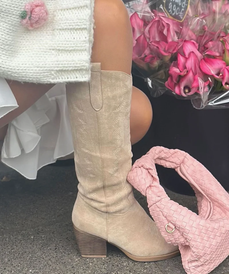 Cowboy Stiefel Selenay Beige Hoch