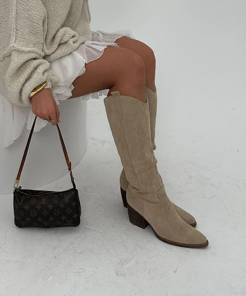 Cowboy Stiefel Selenay Beige Hoch