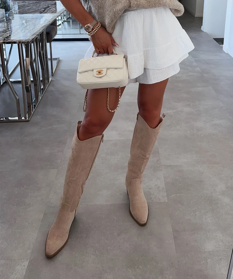 Cowboy Stiefel Selenay Beige Hoch