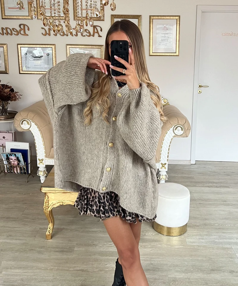 Oversize Strickjacke Jalsien Taupe