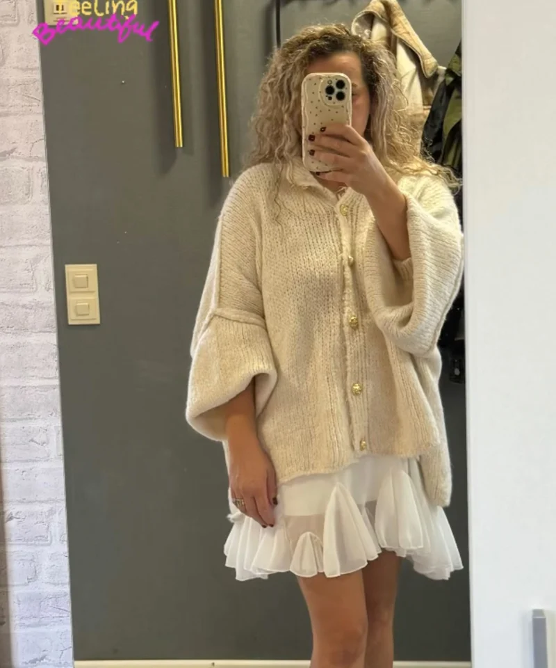 Oversize Strickjacke Jalsien Beige