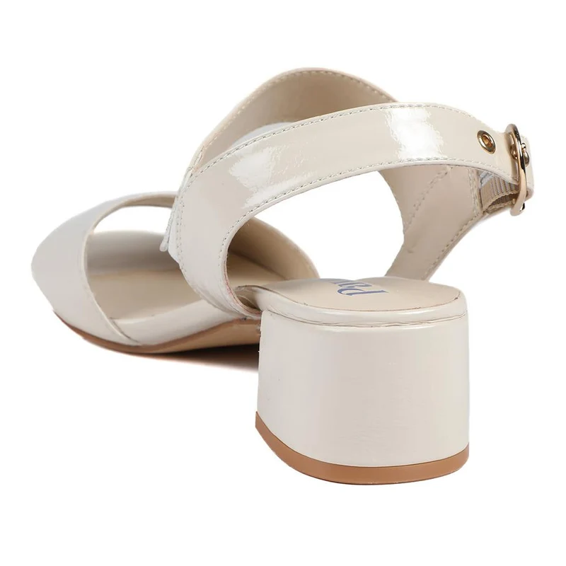 Wide Fit Smart Block Heel Buckle Fasten Sandals - WBINS43030 / 328 973 - Beige Patent