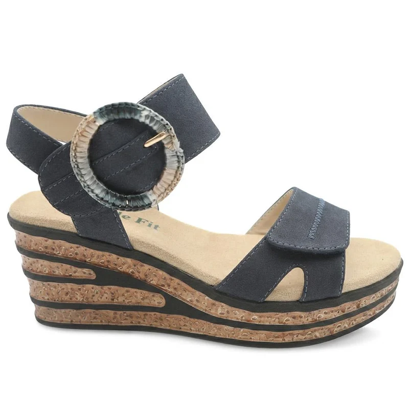Wide Fit Adjustable Fasten Wedged Sandals - WBINS43045 / 329 121 - Navy