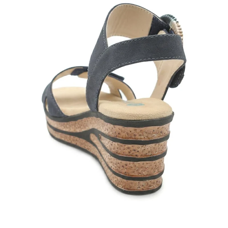 Wide Fit Adjustable Fasten Wedged Sandals - WBINS43045 / 329 121 - Navy