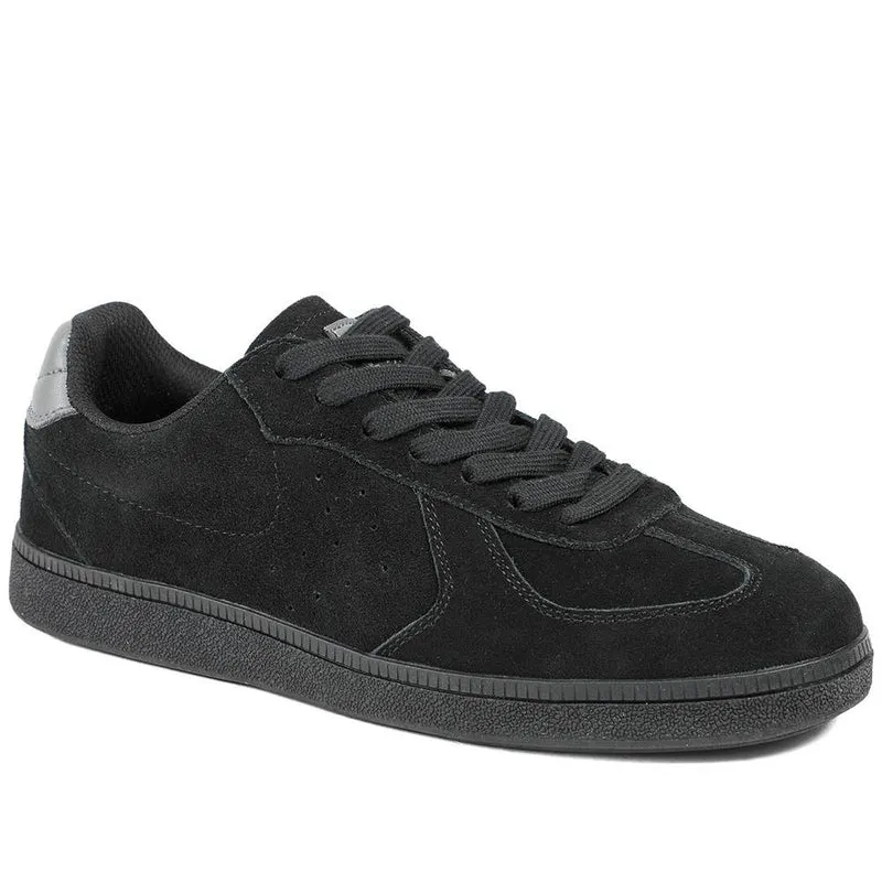 Leather Suede Lace Up Trainers - DINGX43004 / 329 047 - Black