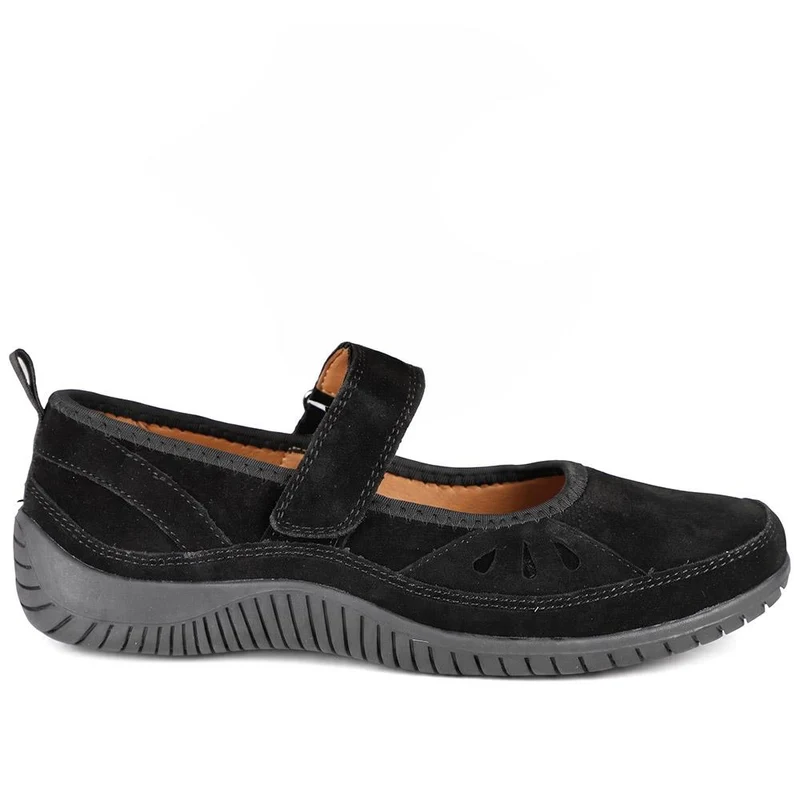 Leather Adjustable Fasten Mary Janes - BRK44003 / 329 757 - Black Suede