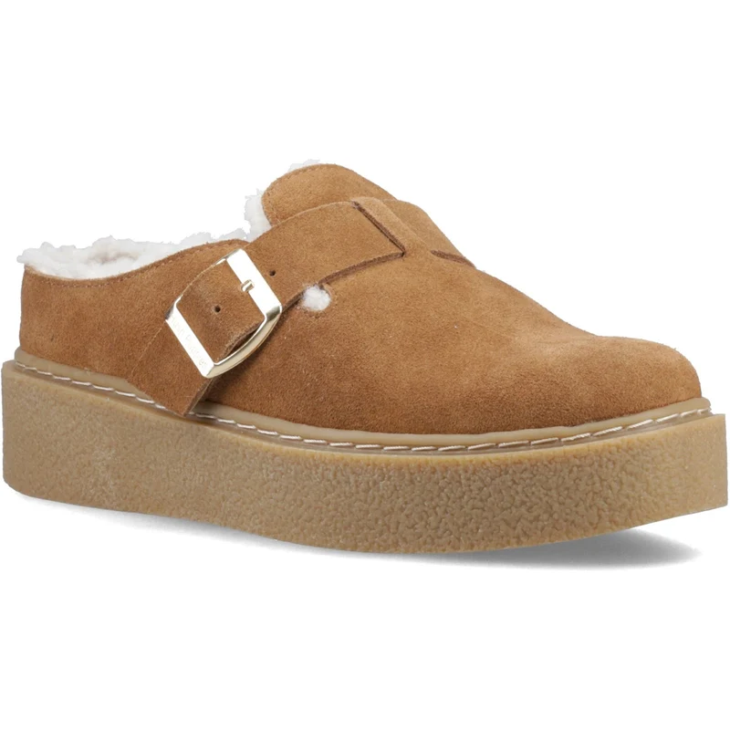 Hush Puppies Damen-Slipper „Blanche“ mit Fellbesatz | Hellbraun