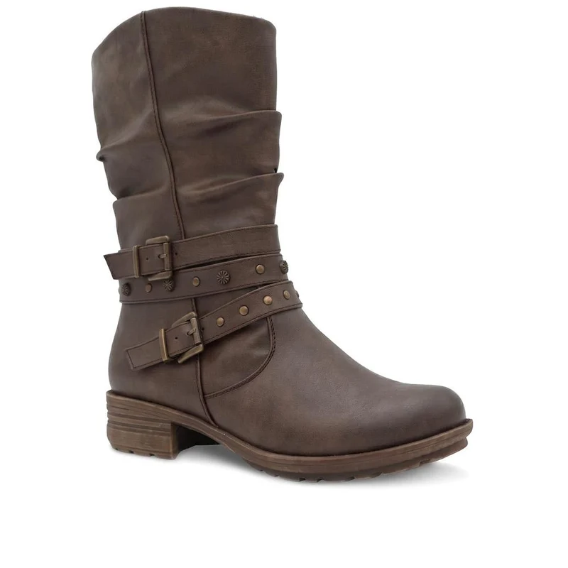 Wide Fit Slouch Calf Length Boots - WOIL44040 / 329 801 - Chocolate