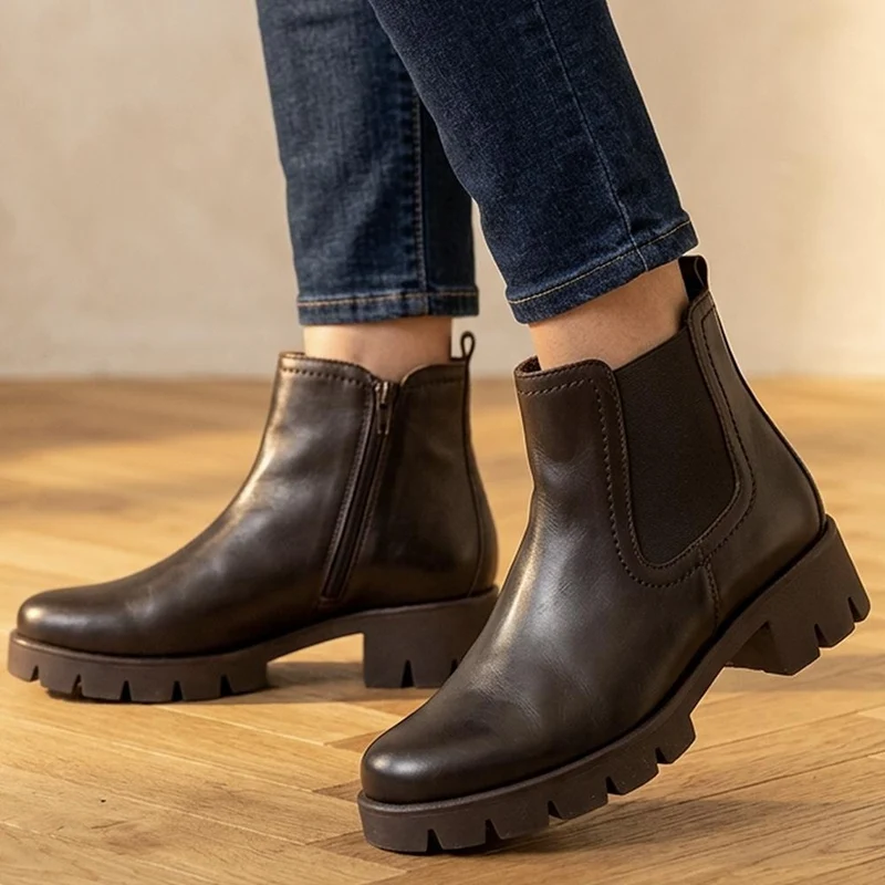 Gabor Chunky Leather Chelsea Boots - GABC44056 / 330 675 - Burgundy