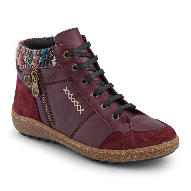 Loretta Leather Knitted Cuff Chukka Boots - HAK42004 / 328 442 - Burgundy
