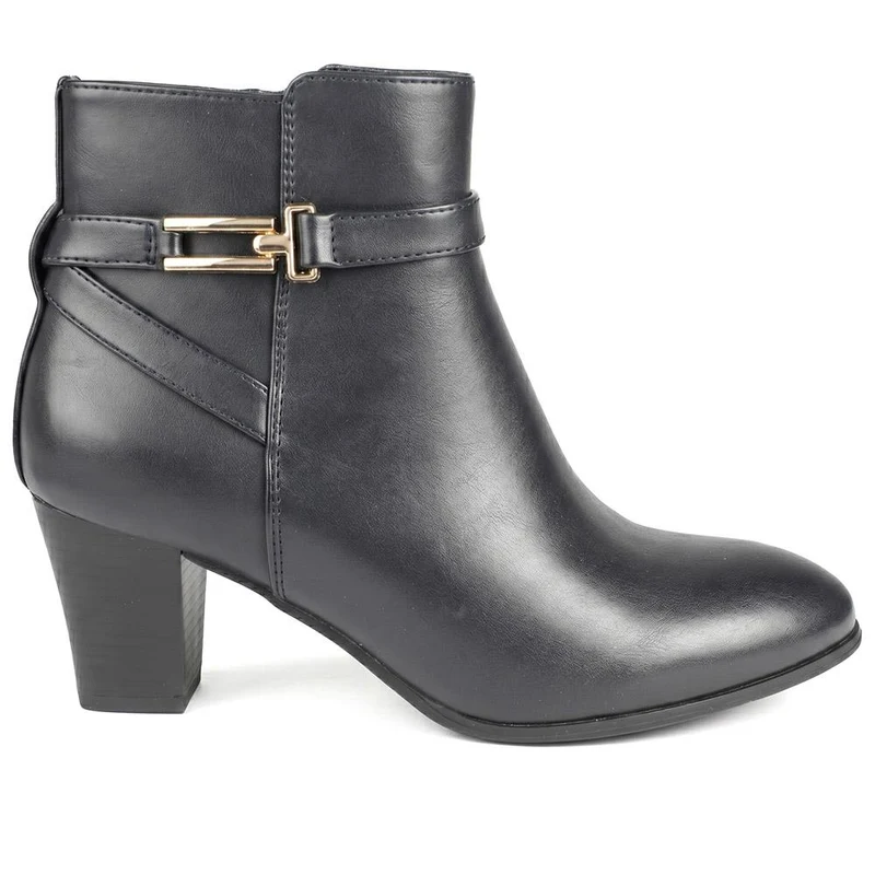 Smart Block Heel Ankle Boots With Buckle Detail - SANYI44002 / 330 000 - Navy