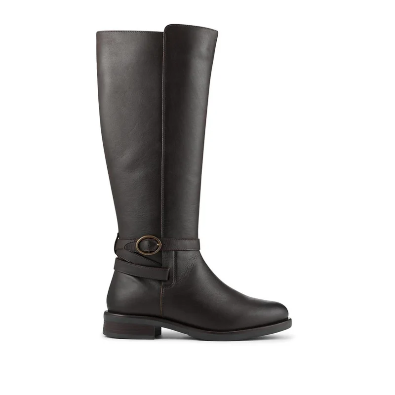 Wide Fit Leather Long Boots With Buckle Detail - PRFEM42014 / 328 626 - Chocolate