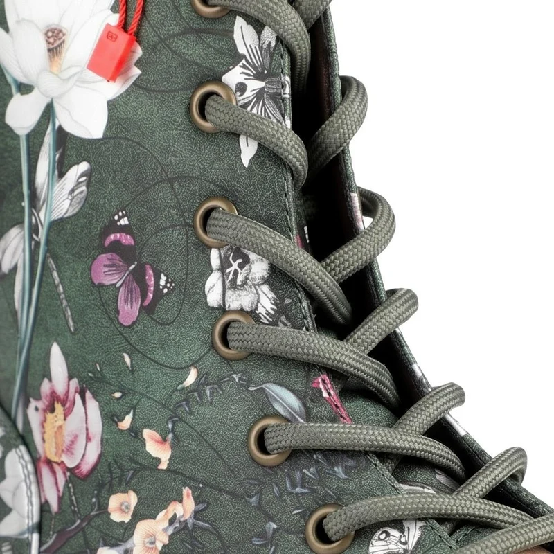 Floral Pattern Lace Up Ankle Boots - LECHE44010 / 329 753 - Green Floral