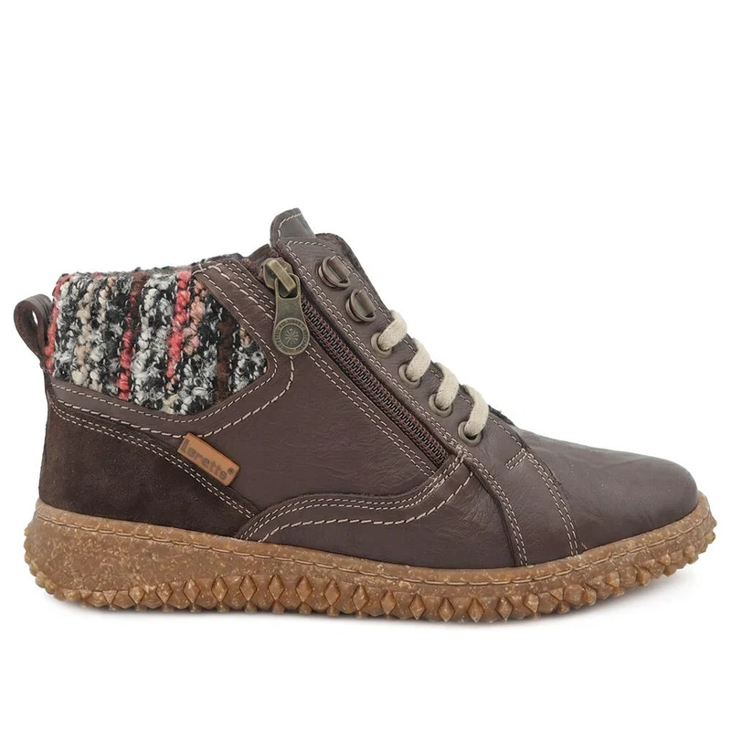 Loretta Zip & Lace Knitted Cuff Ankle Boots - HAK44000 / 329 615 - Brown