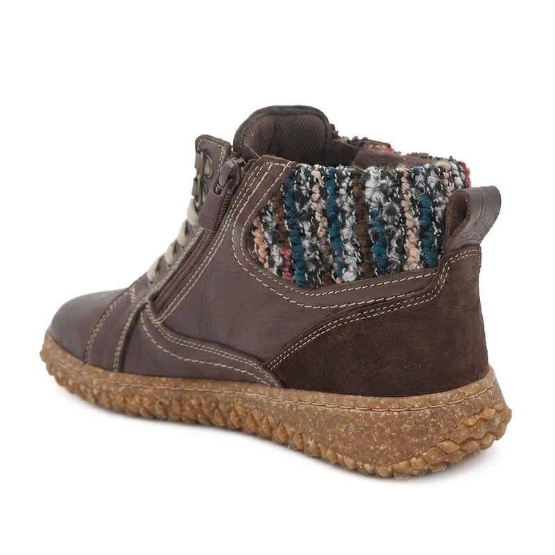 Loretta Zip & Lace Knitted Cuff Ankle Boots - HAK44000 / 329 615 - Brown
