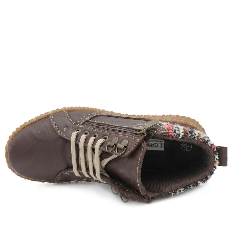 Loretta Zip & Lace Knitted Cuff Ankle Boots - HAK44000 / 329 615 - Brown