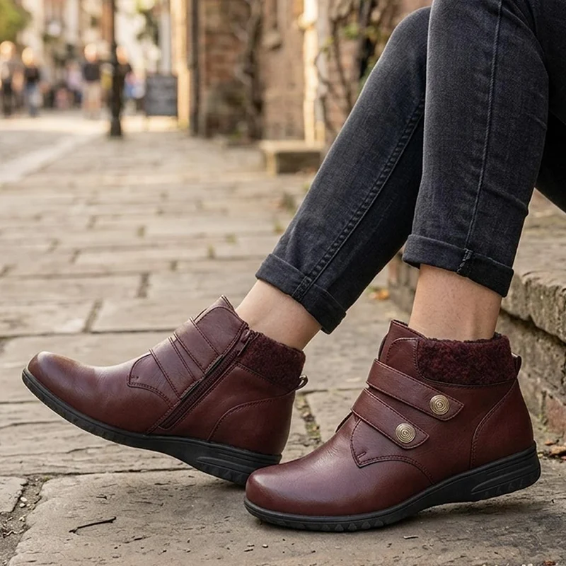 Dual Adjustable Fasten Ankle Boots - WBINS44067 / 329 963 - Burgundy