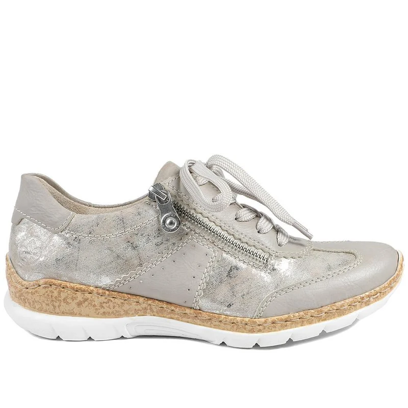 Rieker Memory Foam Zip & Lace Shoes - RKR43589 / 329 539 - Beige