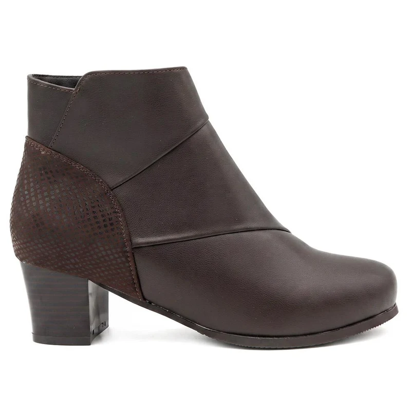 Wide Fit Warm Lined Stacked Heel Ankle Boots - WLIG44004 / 329 747 - Brown