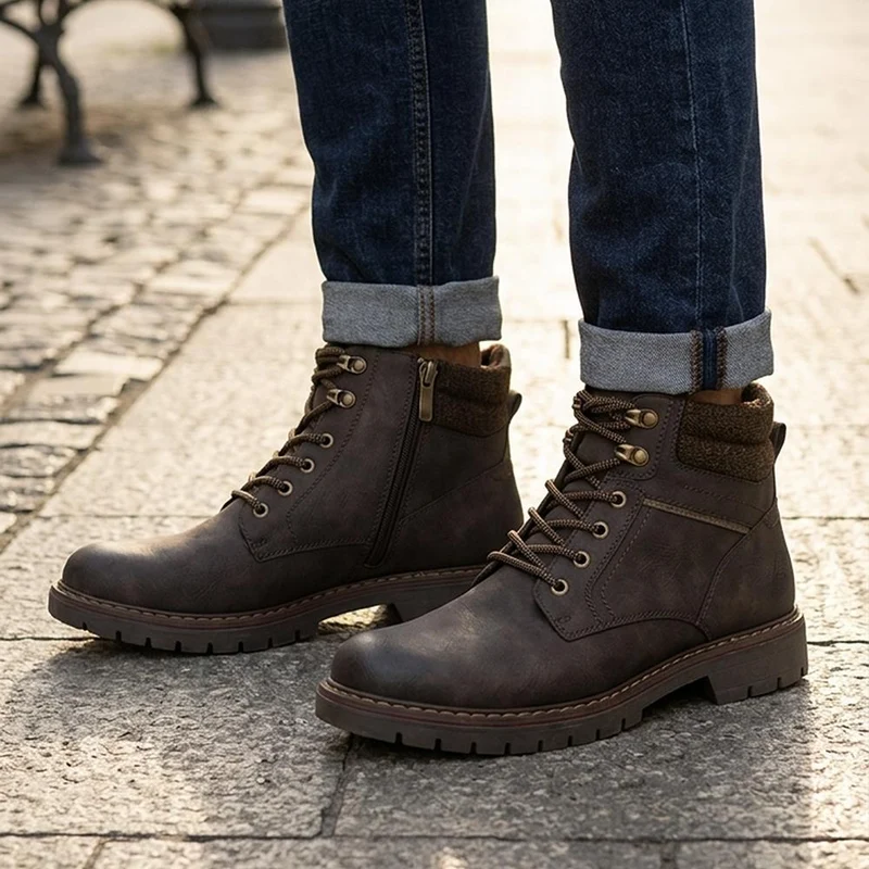 Padded Cuff Lace Up Boots - GANG44011 / 329 939 - Brown