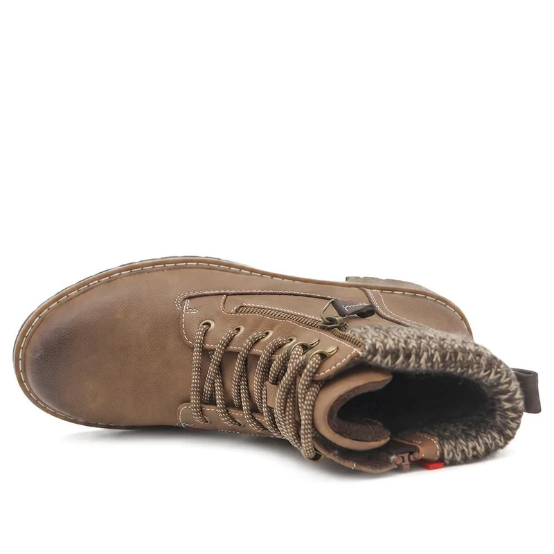 Knitted Cuff Zip Fasten Ankle Boots - LAND44000 / 329 945 - Tan