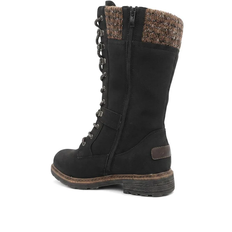 EasyFit Extra Wide Lace Up Knit Cuff Boots - CARISSA / 330 032 - Black