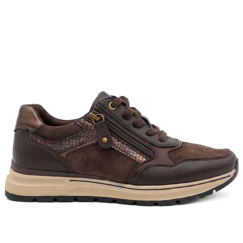 Breathable Zip & Lace Style Trainers - WOIL44043 / 329 619 - Brown
