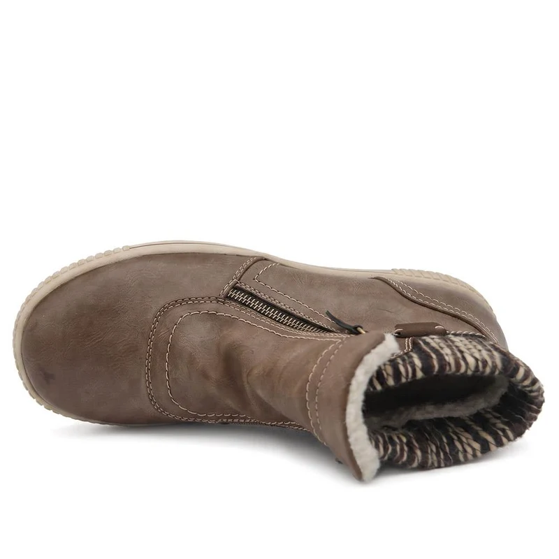 Wide Fit Warm Lined Zip Fasten Ankle Boots - WBINS44023 / 329 995 - Taupe