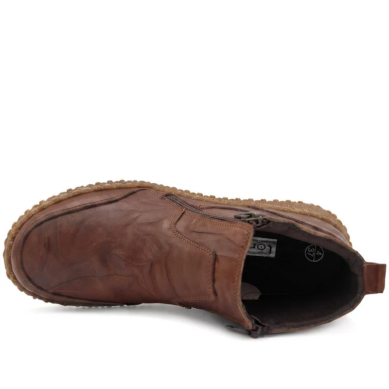 Loretta Leather Zip Fasten Ankle Boots - HAK44001 / 330 092 - Dark Tan