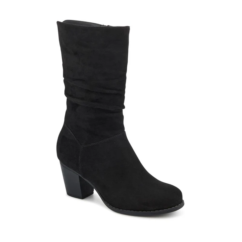 Block Heel Long Boots - SANYI42025 / 328 483 - Black Faux Suede