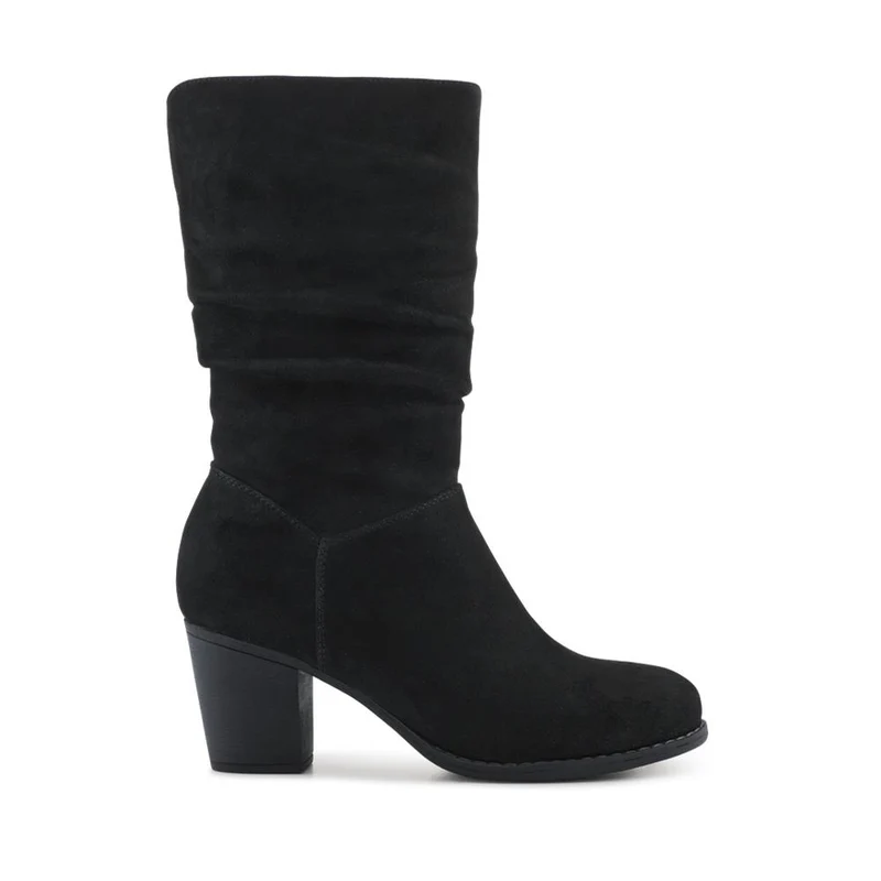Block Heel Long Boots - SANYI42025 / 328 483 - Black Faux Suede