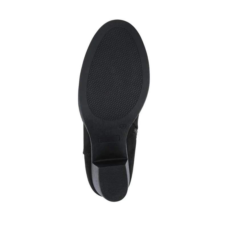 Block Heel Long Boots - SANYI42025 / 328 483 - Black Faux Suede