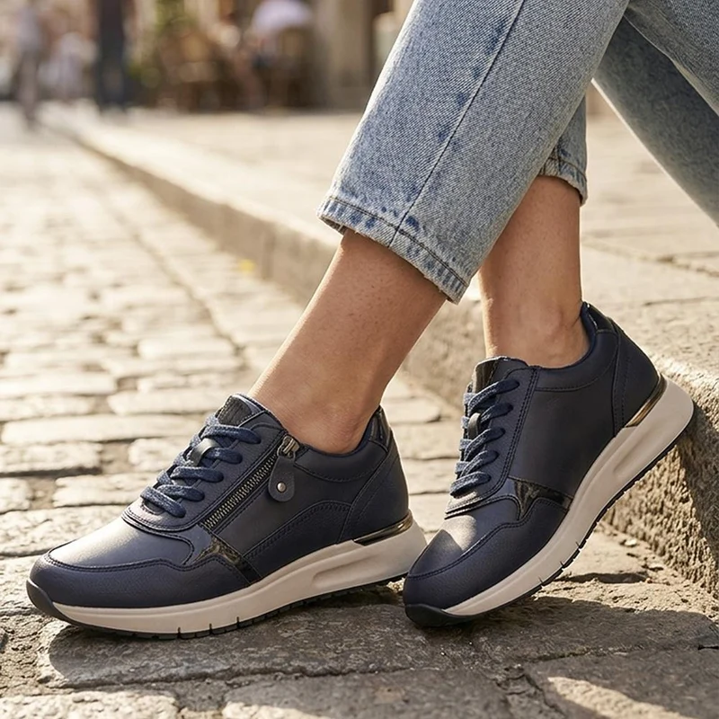 Lightweight Zip & Lace Fasten Trainers - WBINS44043 / 329 606 - Navy
