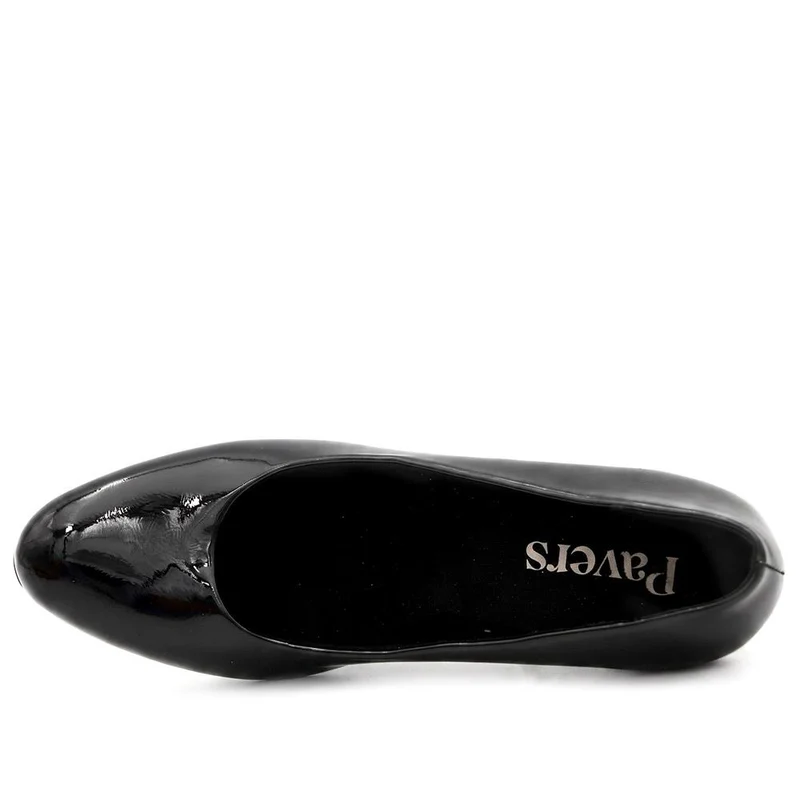 Elegant Stacked Heel Court Shoes - WBINS44018 / 330 013 - Black Patent
