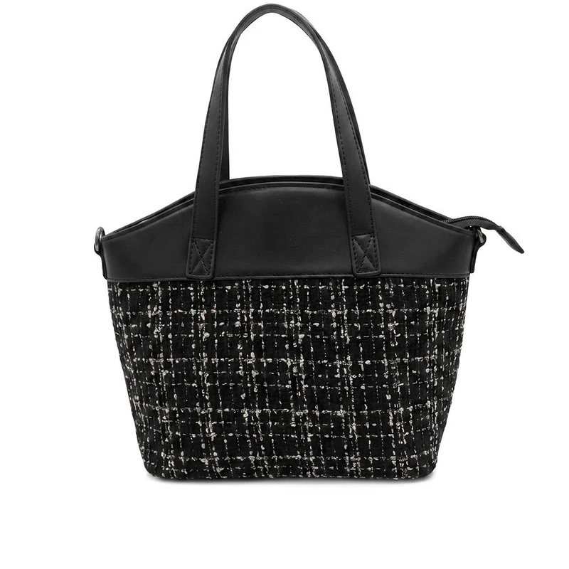 Tartan Pattern Zip Up Handbag - RIM44003 / 329 884 - Black Tweed
