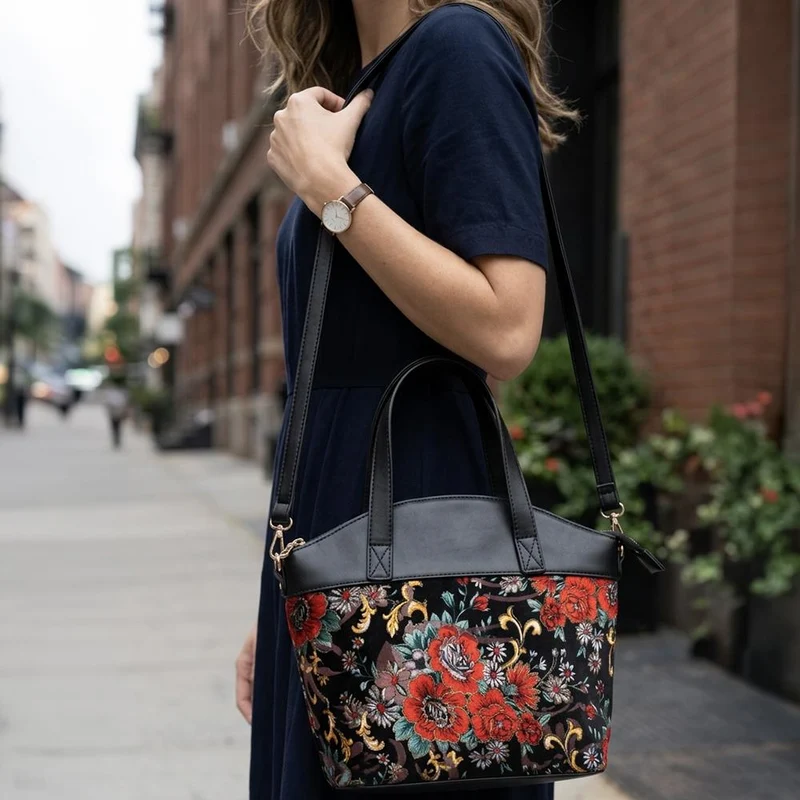 Tartan Pattern Zip Up Handbag - RIM44003 / 329 884 - Floral