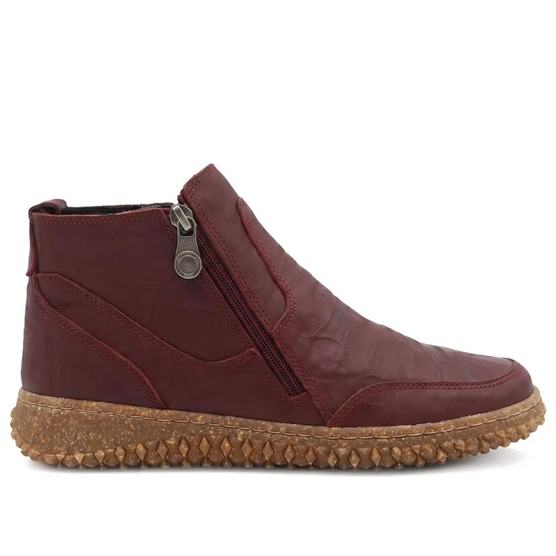 Loretta Leather Zip Fasten Ankle Boots - HAK44001 / 330 092 - Burgundy