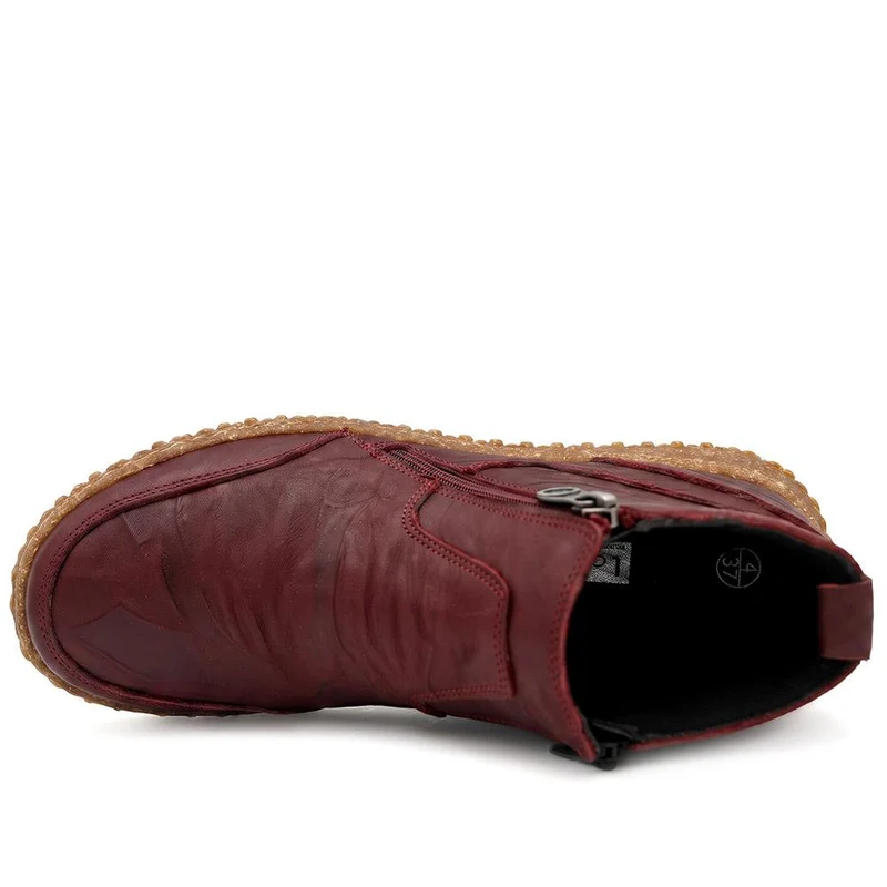 Loretta Leather Zip Fasten Ankle Boots - HAK44001 / 330 092 - Burgundy
