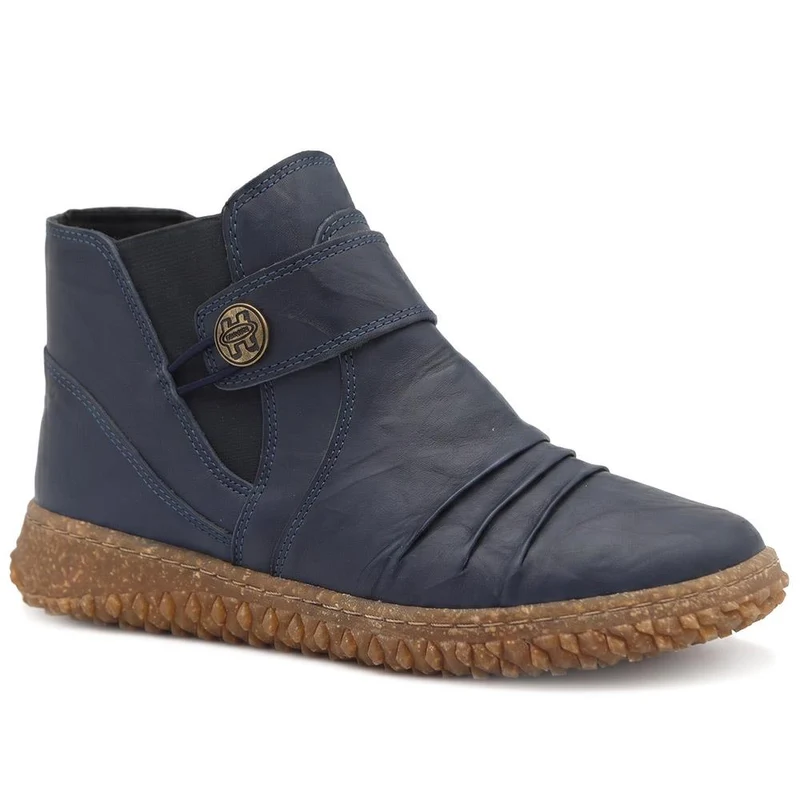 Loretta Leather Button Fasten Ankle Boots - HAK44002 / 330 093 - Navy
